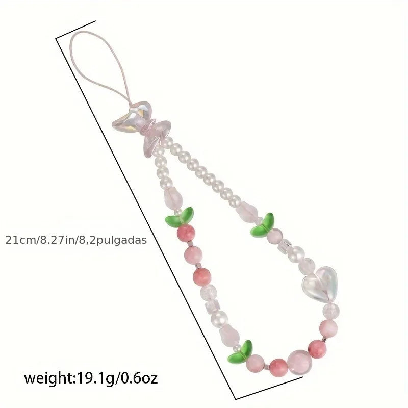 Cute Peach Beaded Mobile Phone Charm Strap Chain