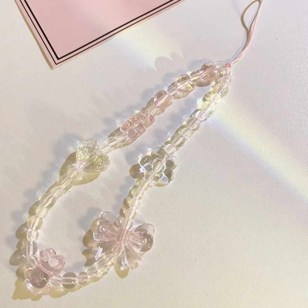 Korean Pink Bear Butterfly Flower Phone Charm Strap Chain