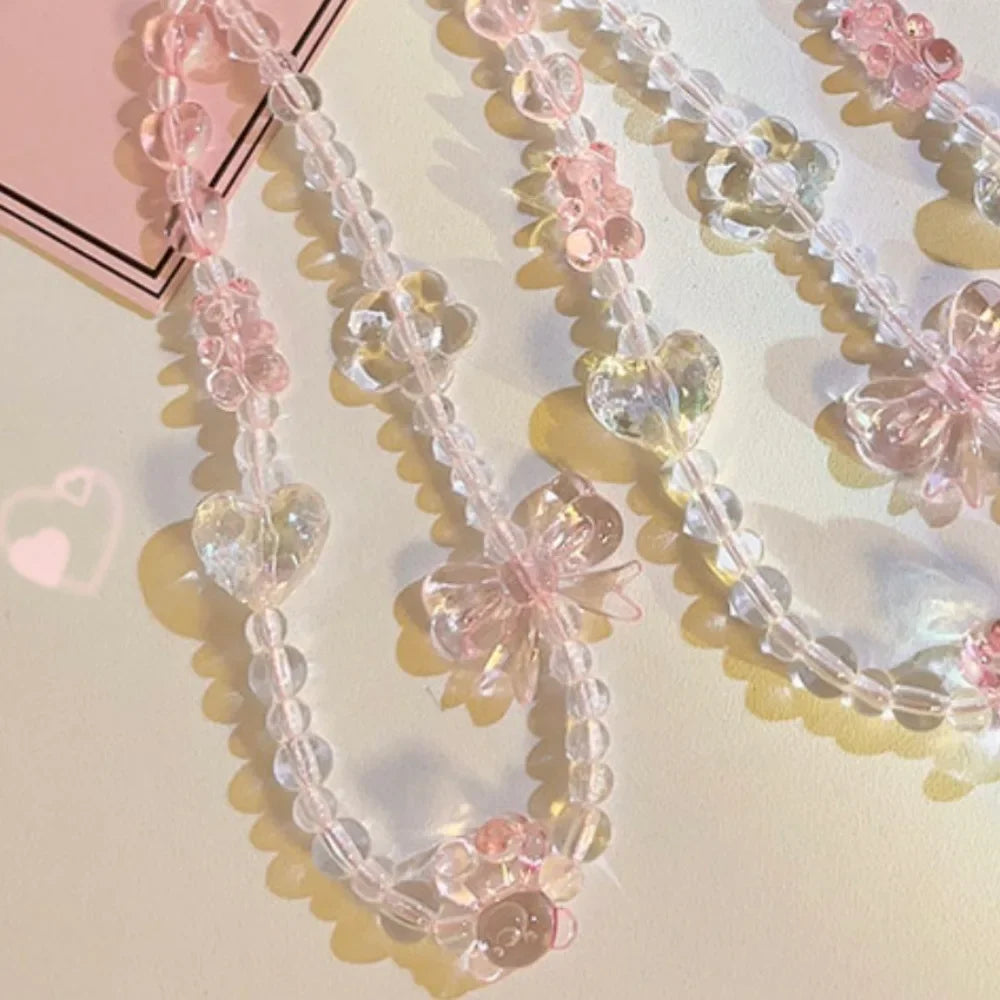 Korean Pink Bear Butterfly Flower Phone Charm Strap Chain