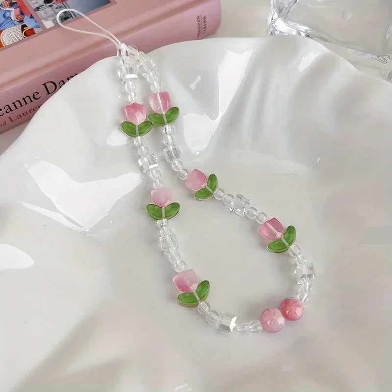 Cute Peach Beaded Mobile Phone Charm Strap Chain