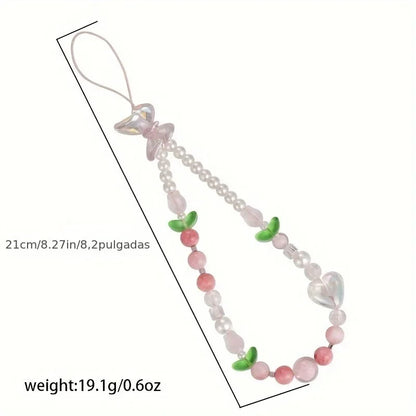 Cute Peach Beaded Mobile Phone Charm Strap Chain