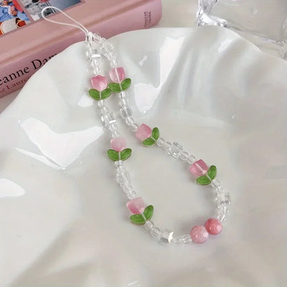 Cute Peach Beaded Mobile Phone Charm Strap Chain