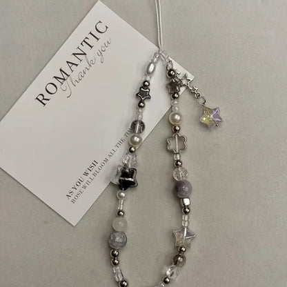 Silver Star Pearl Beaded Pendant Phone Charm Strap Chain