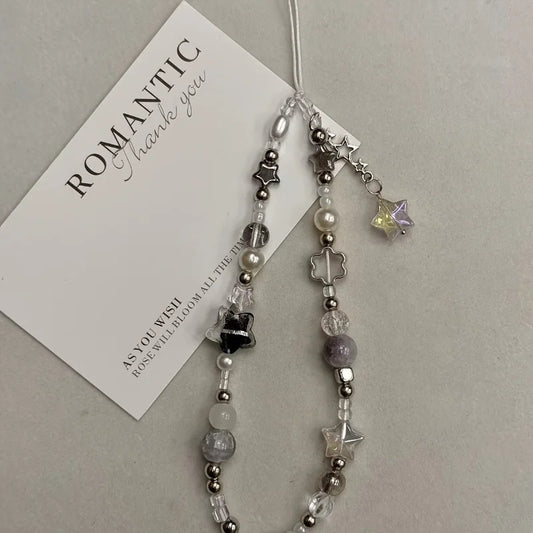Silver Star Pearl Beaded Pendant Phone Charm Strap Chain