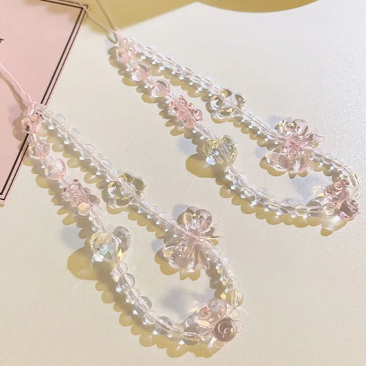 Korean Pink Bear Butterfly Flower Phone Charm Strap Chain