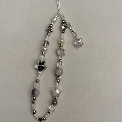 Silver Star Pearl Beaded Pendant Phone Charm Strap Chain